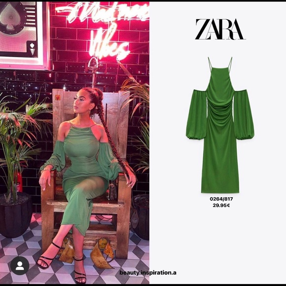ZARA GREEN MIDI DRESS - Picture 9 of 16